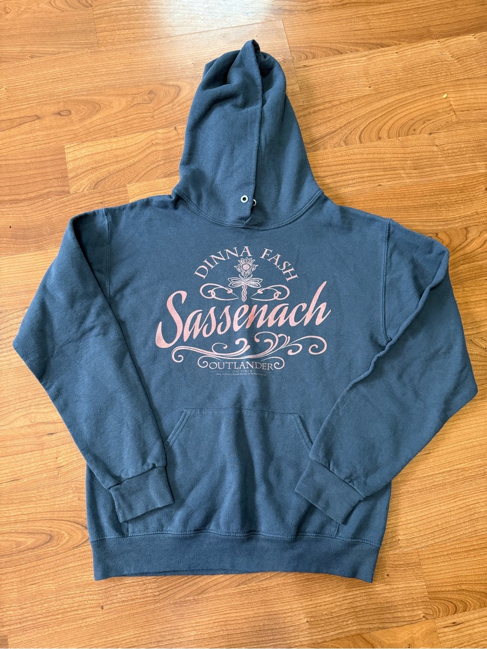 Outlander Sassenach Graphic Hoodie - Blue with Pink Print